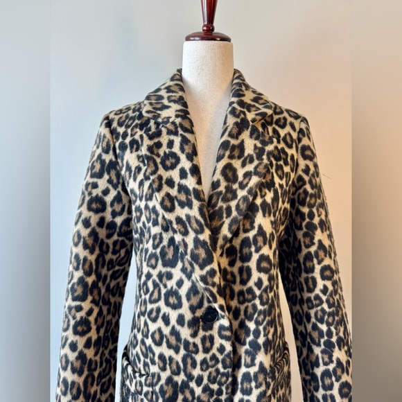Express Faux Fur Leopard Print Single Breasted Pea Coat Black/Tan Size M - Picture 3 of 14